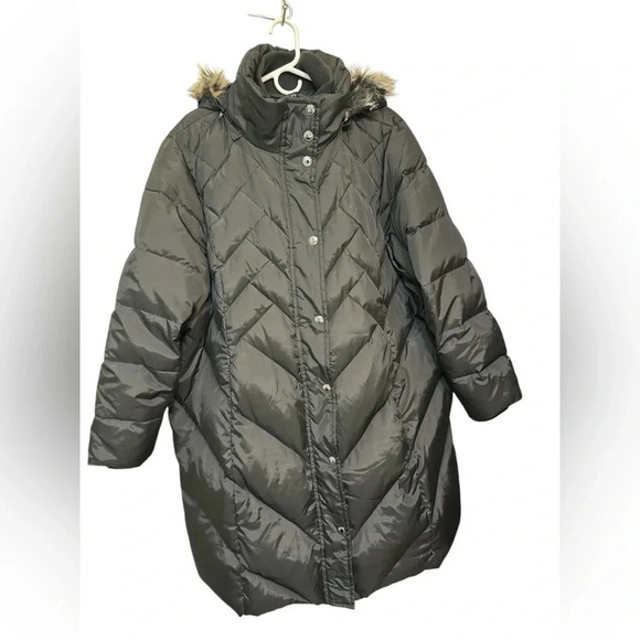 LONDON FOG WOMEN’S PLUS ZIP-FRONT HOODED HEAVY WEIGHT PUFFER JACKET BLACK - Picture 1 of 12